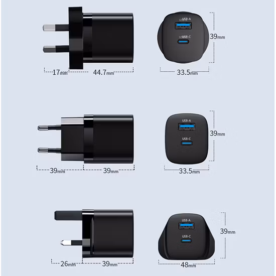 Carregador GaN 33W com 2 portas USB a e USB C para celular e tablet PC com 10% de desconto